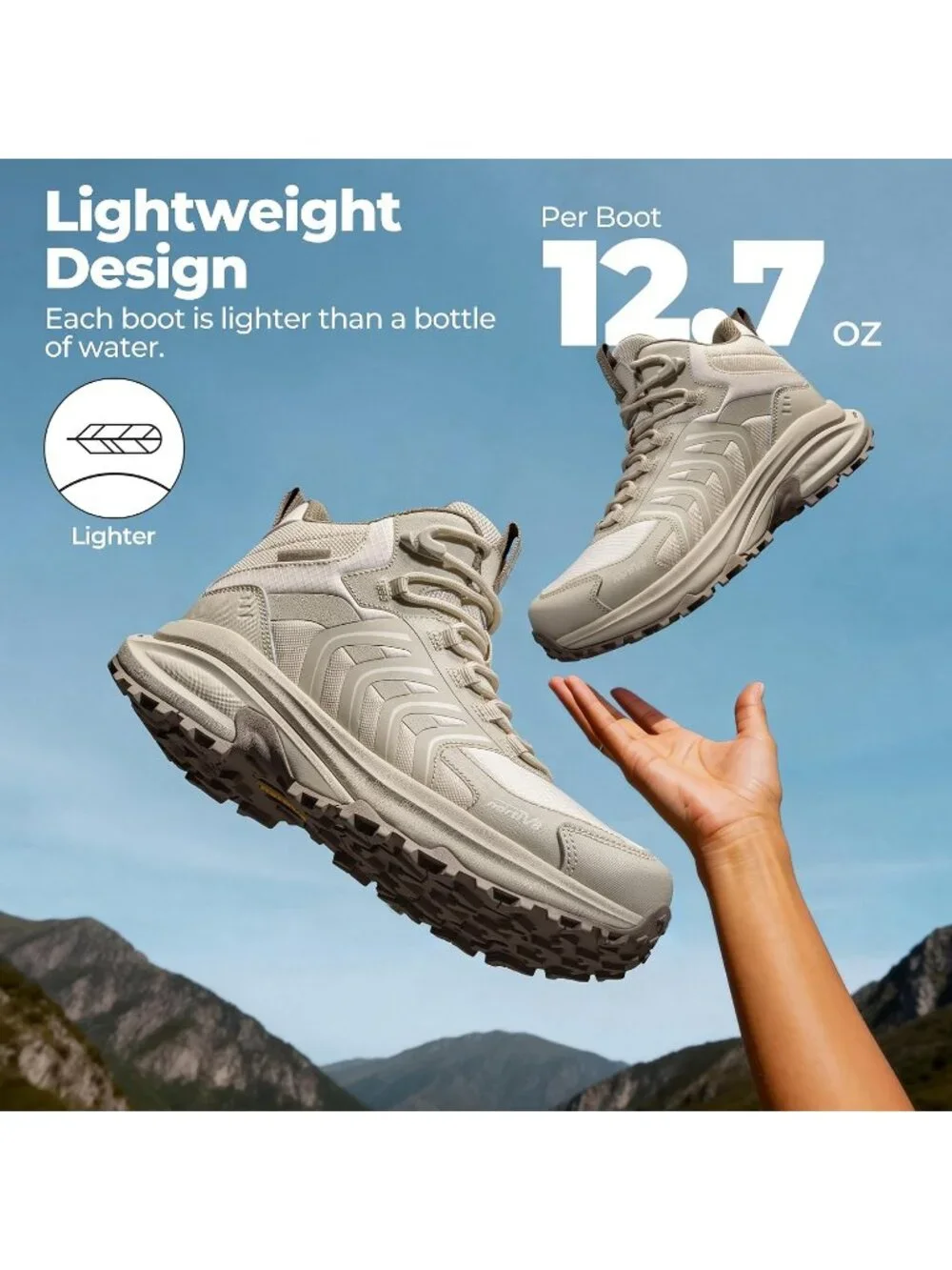 Men's Khaki Waterproof Shoes Casual Low Top Round Toe Non Slip Hiking Boot